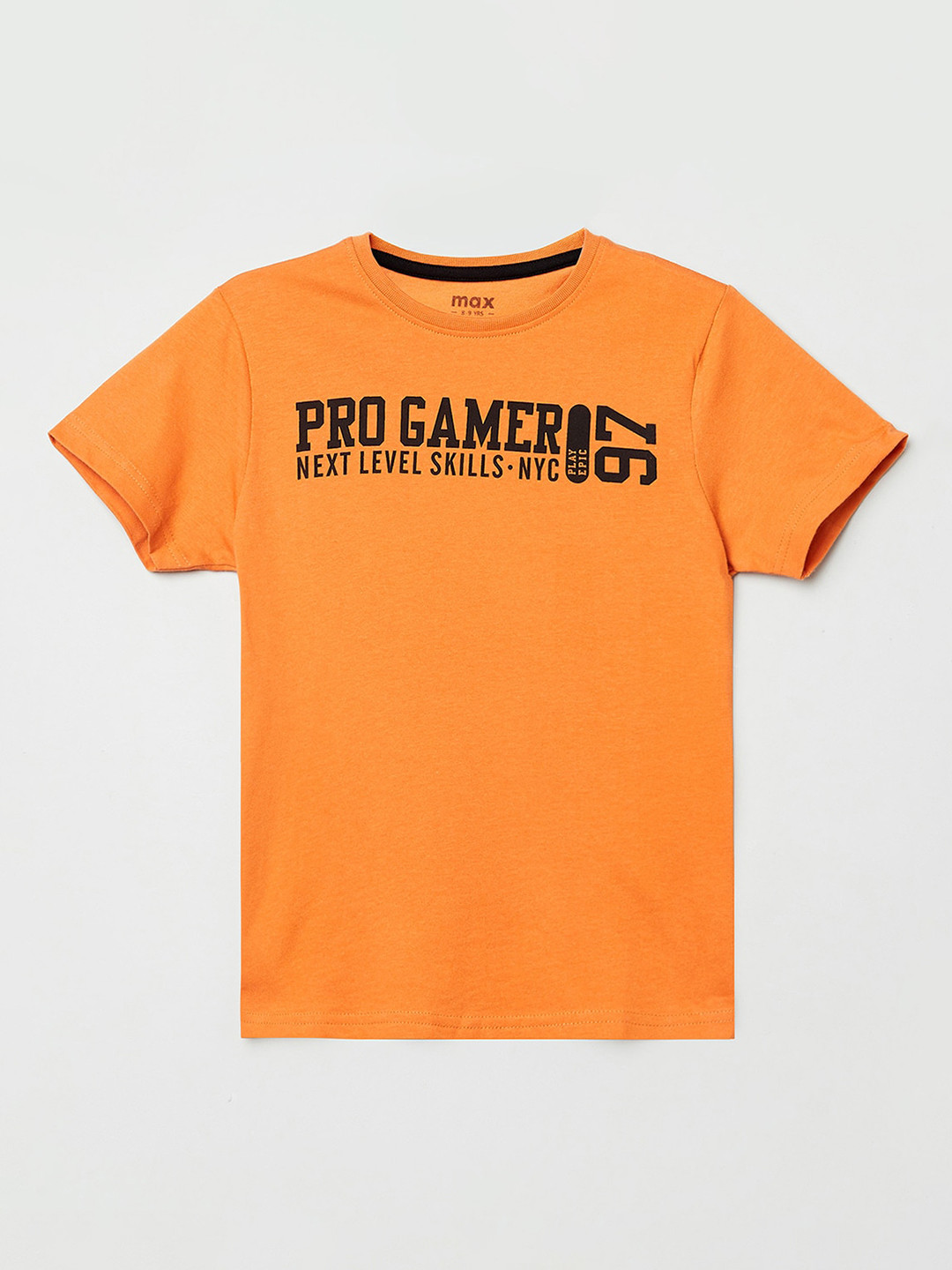 

max Boys Orange Black Typography Printed Cotton Pure Cotton T-shirt
