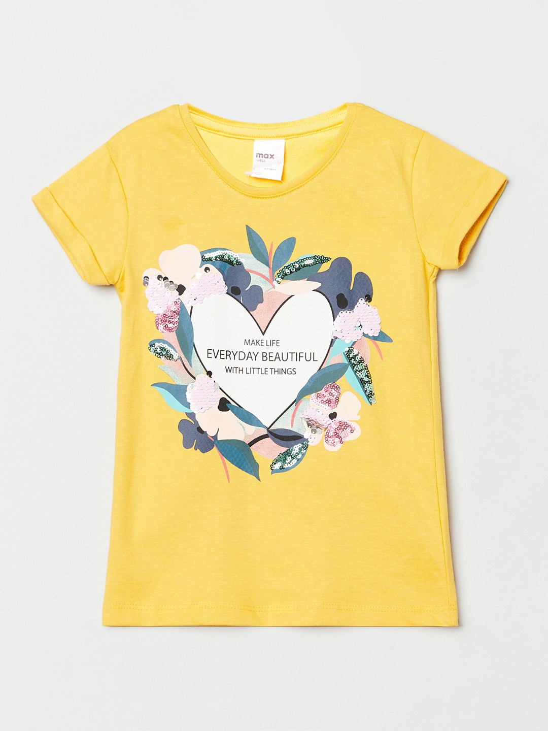 

max Girls Yellow & White Printed T-shirt