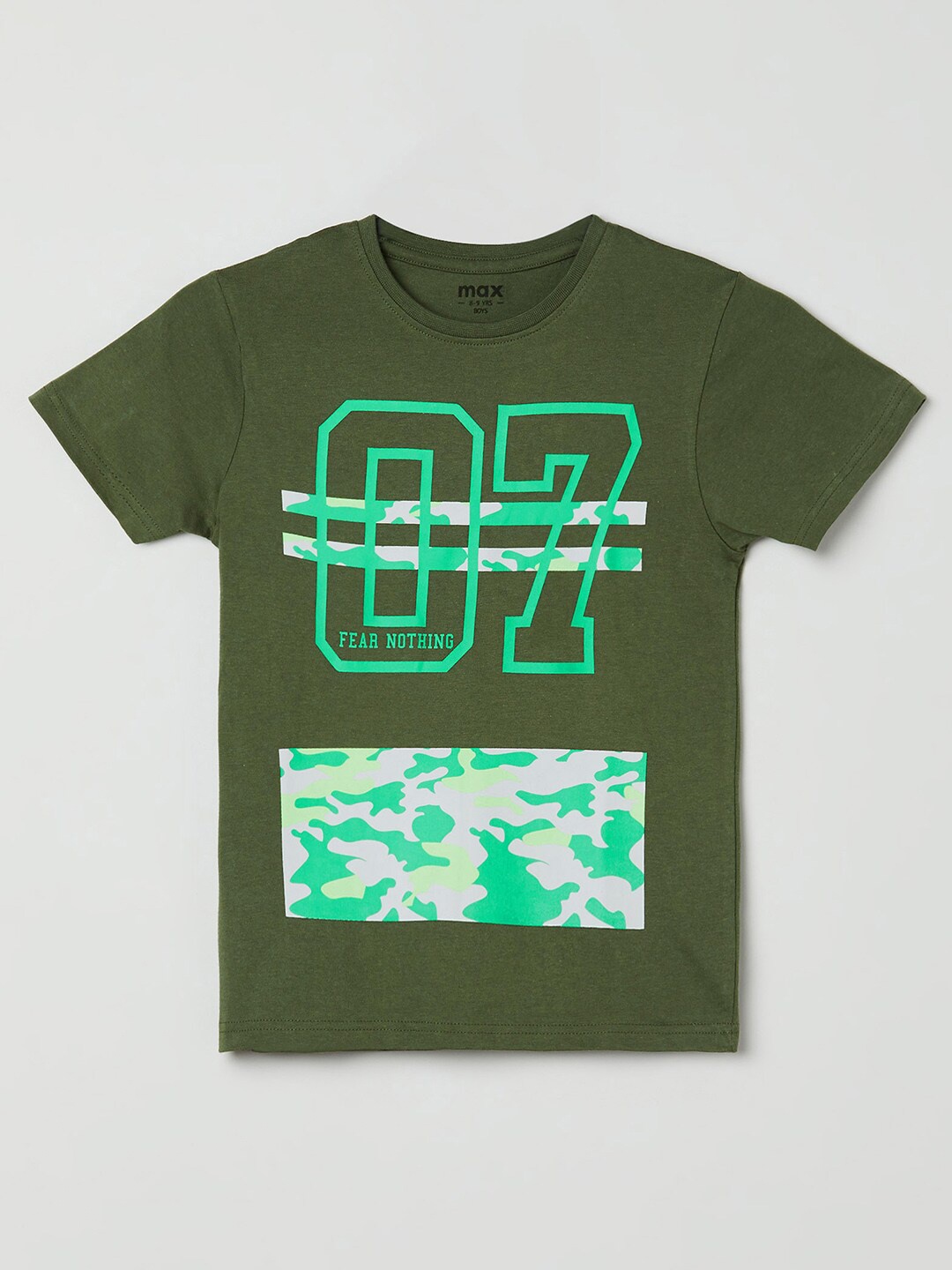 

max Boys Green Printed Cotton Pure Cotton T-shirt