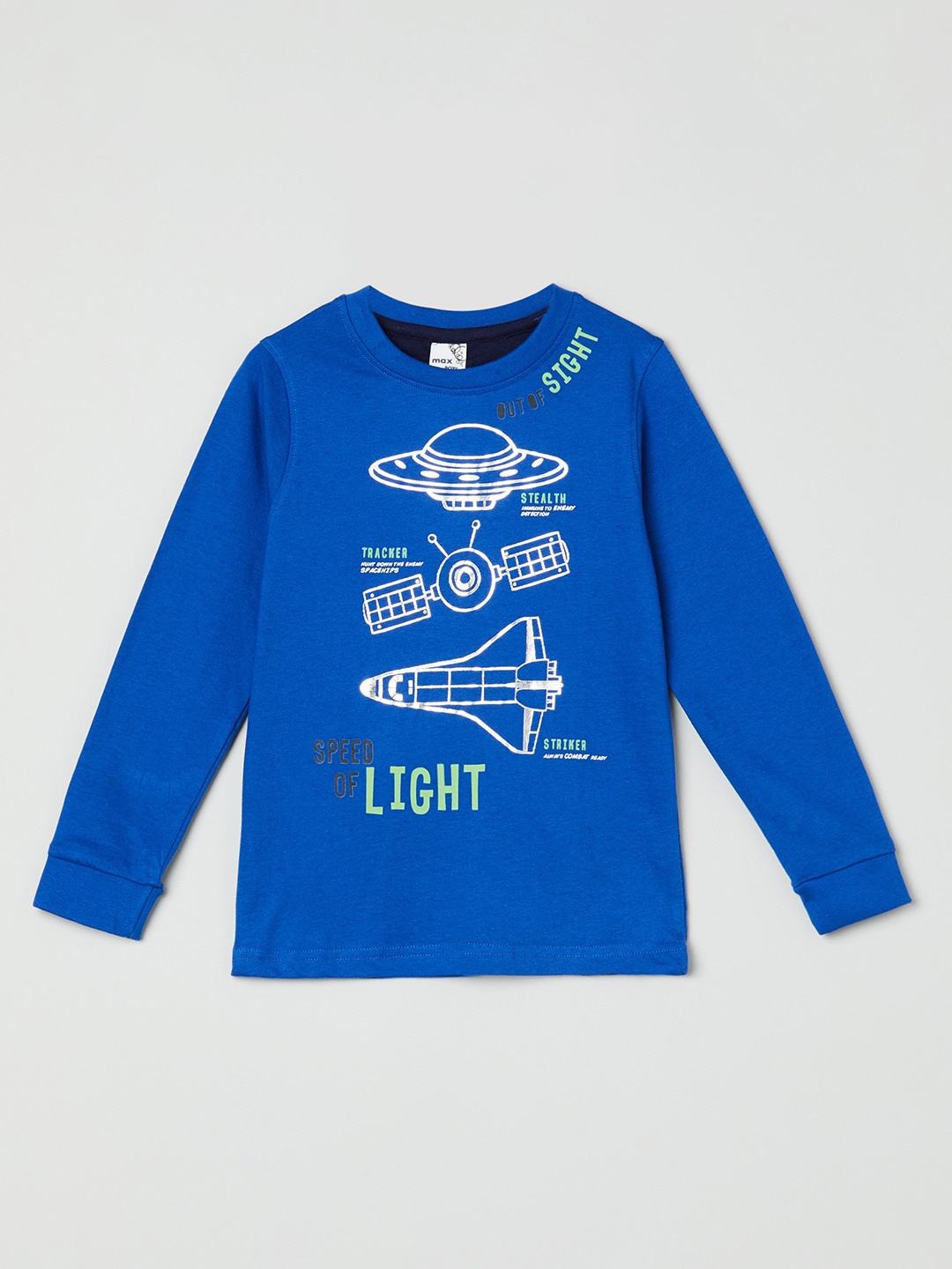 

max Boys Blue White Printed Cotton Pure Cotton T-shirt