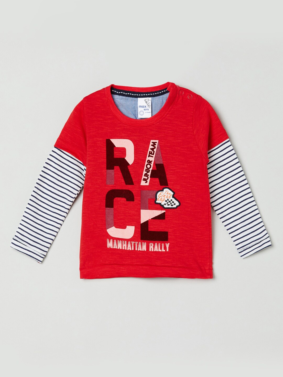 

max Boys Red & White Typography Printed T-shirt