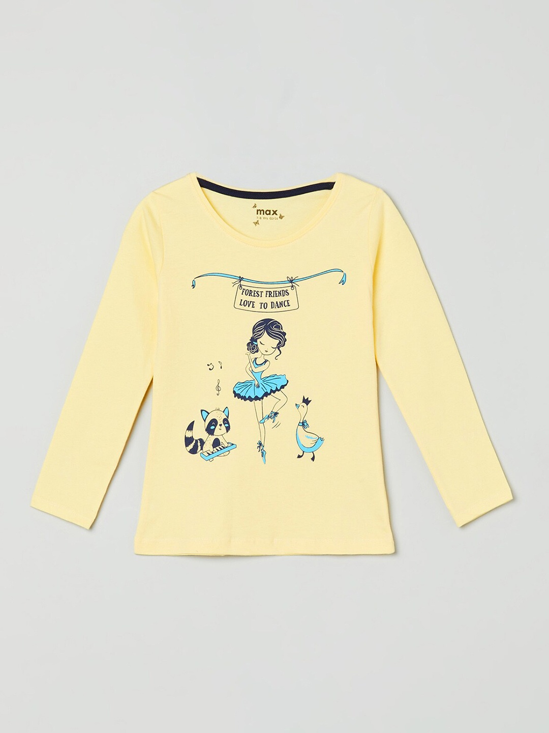 

max Girls Yellow Printed T-shirt