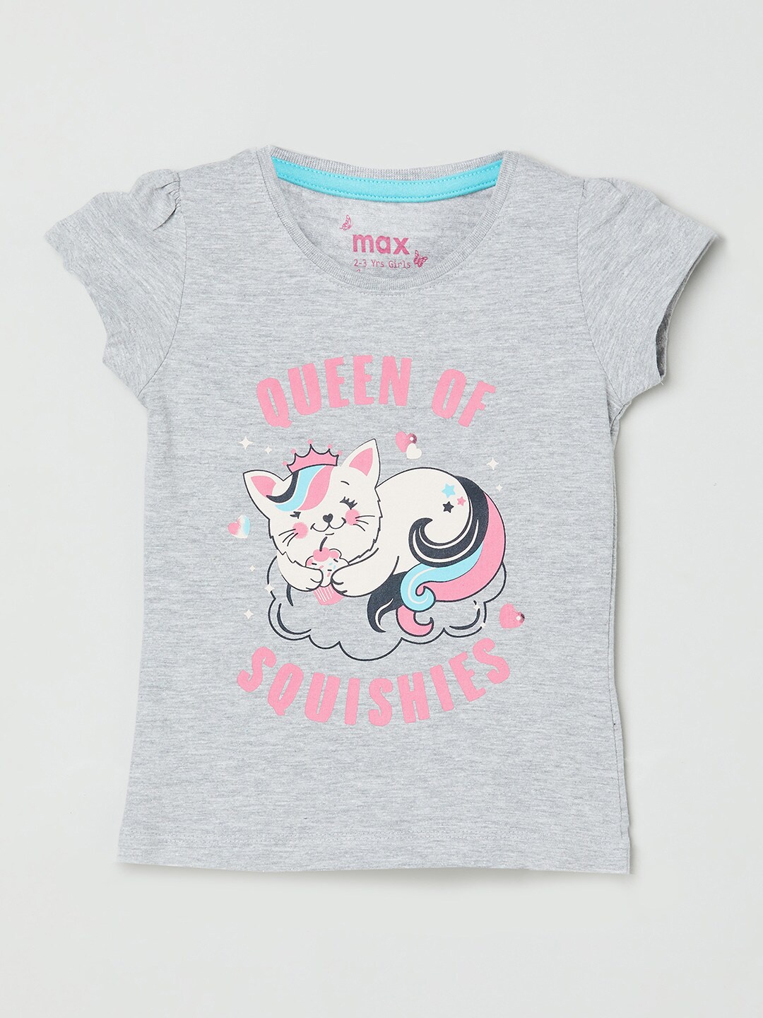 

max Girls Grey & White Typography Printed T-shirt