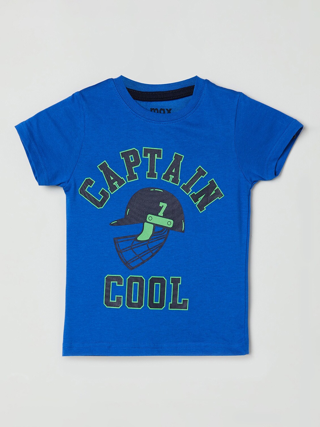 

max Boys Blue Black Typography Printed Cotton Pure Cotton T-shirt