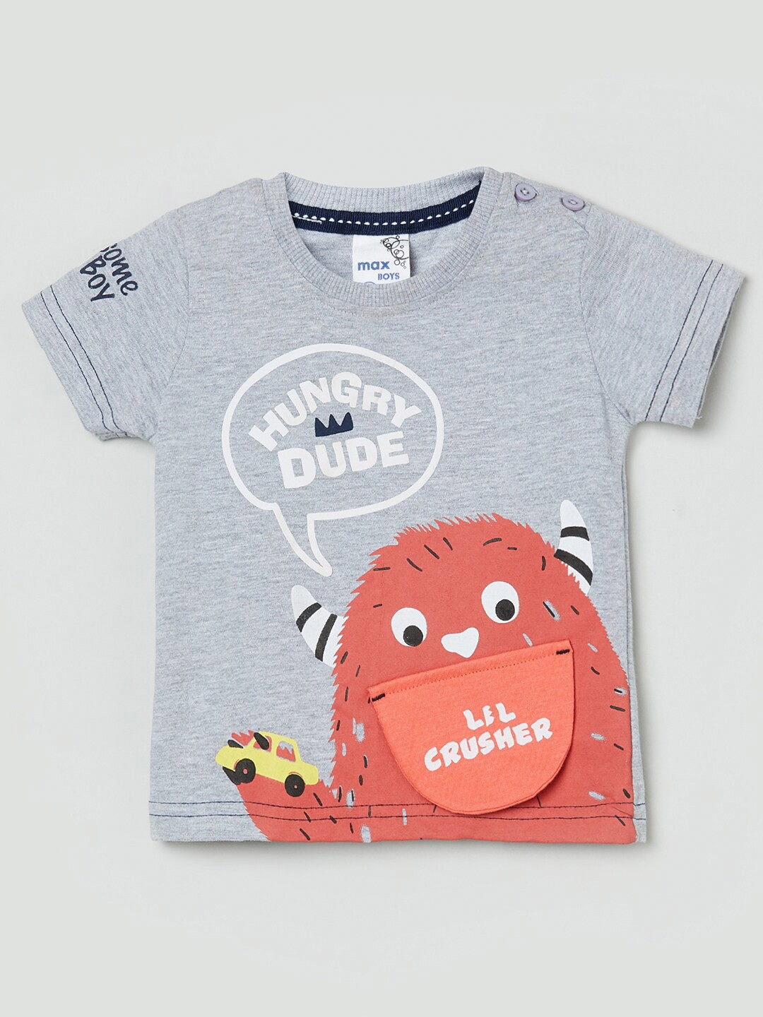 

max Boys Grey Printed T-shirt