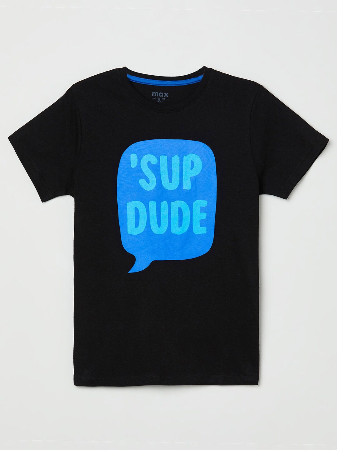 

max Boys Black Printed Applique T-shirt