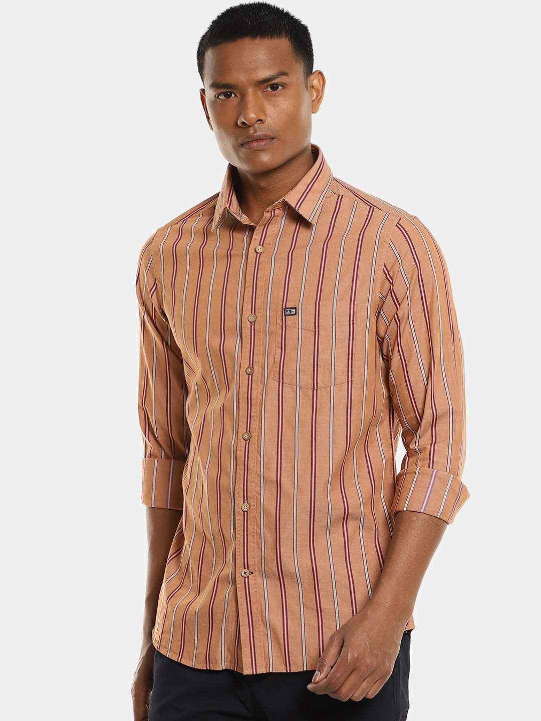 

Arrow Sport Men Orange Slim Fit Opaque Striped Casual Shirt