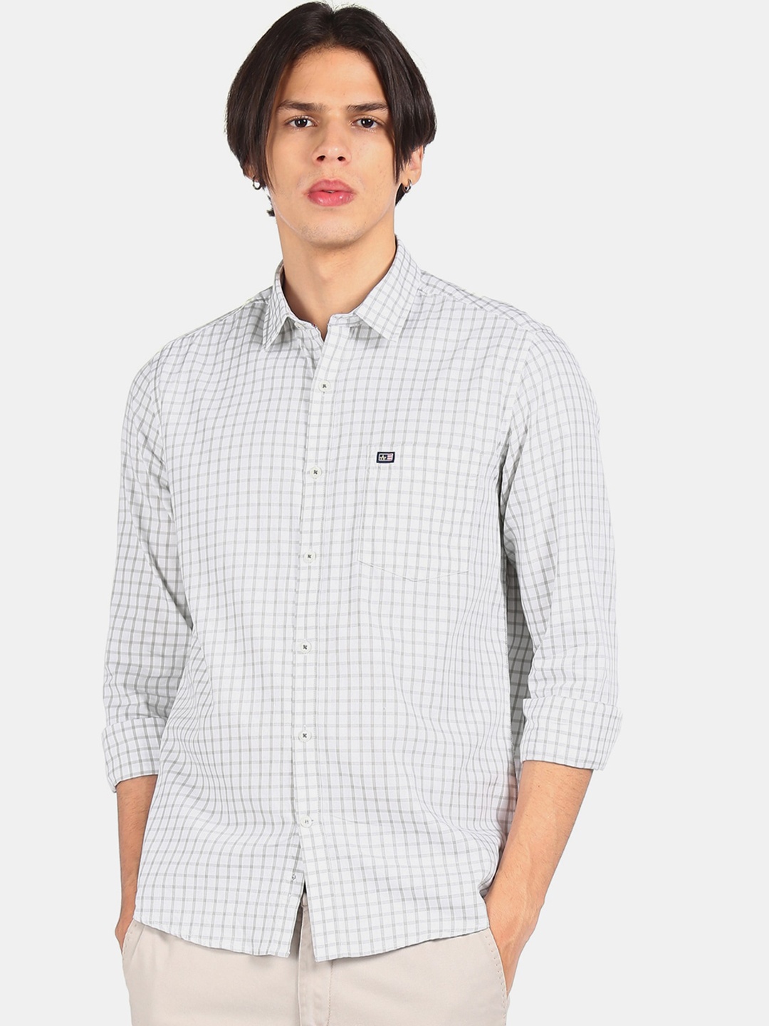 

Arrow Sport Men Grey Grid Opaque Checked Casual Shirt