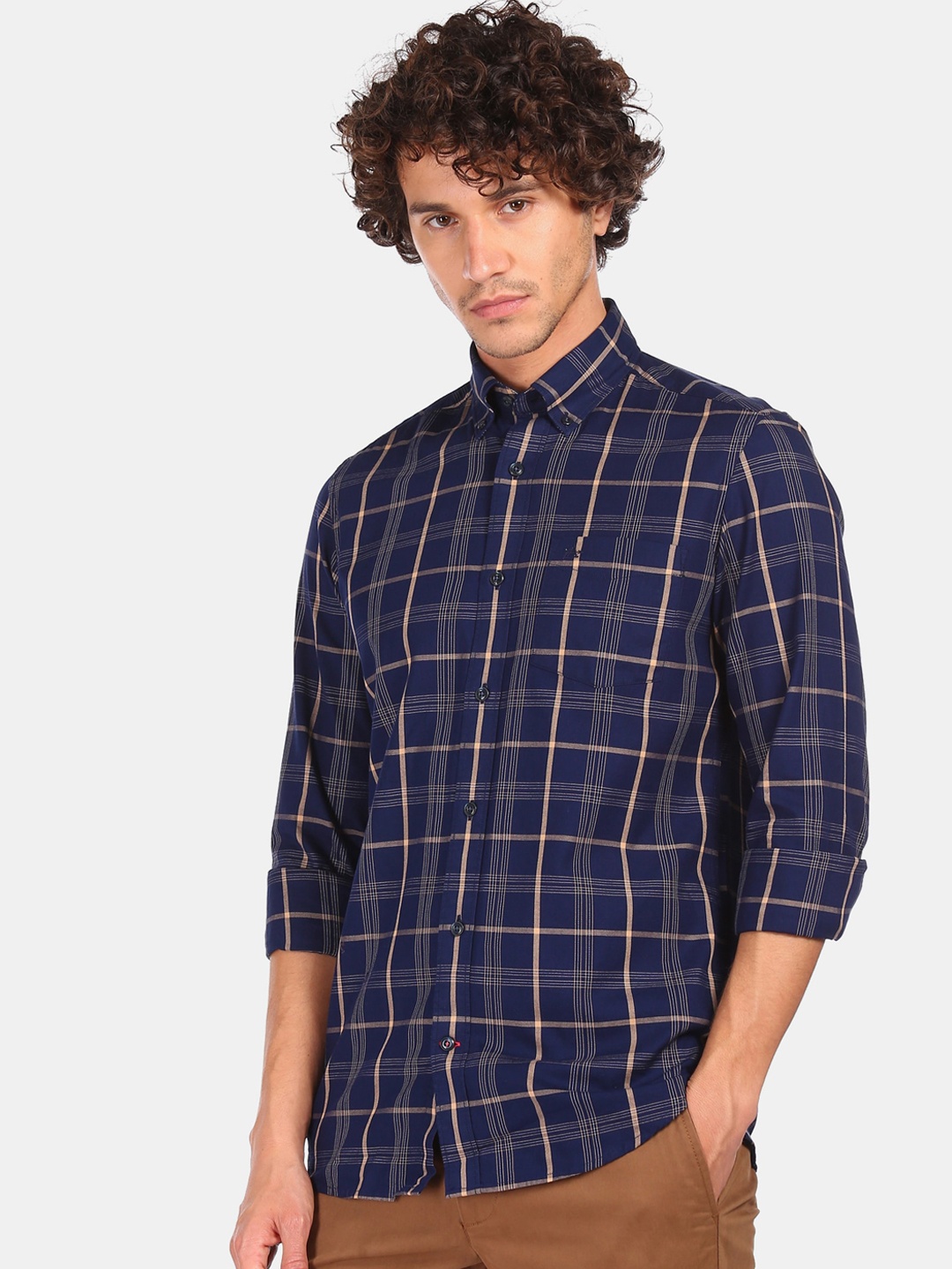 

Arrow Sport Men Blue Opaque Checked Pure Cotton Casual Shirt