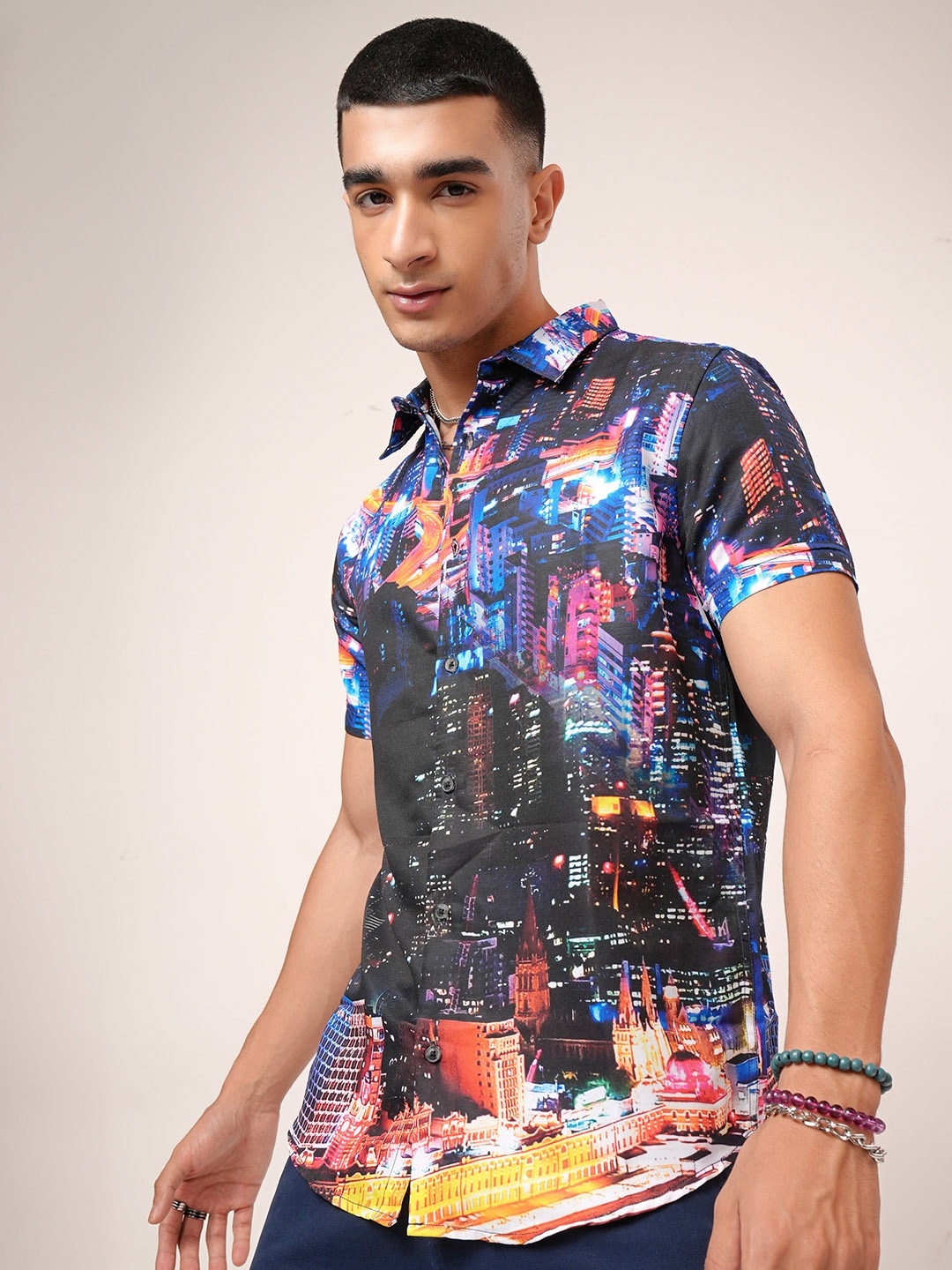 

HIGHLANDER Men Blue Slim Fit Opaque Printed Casual Shirt