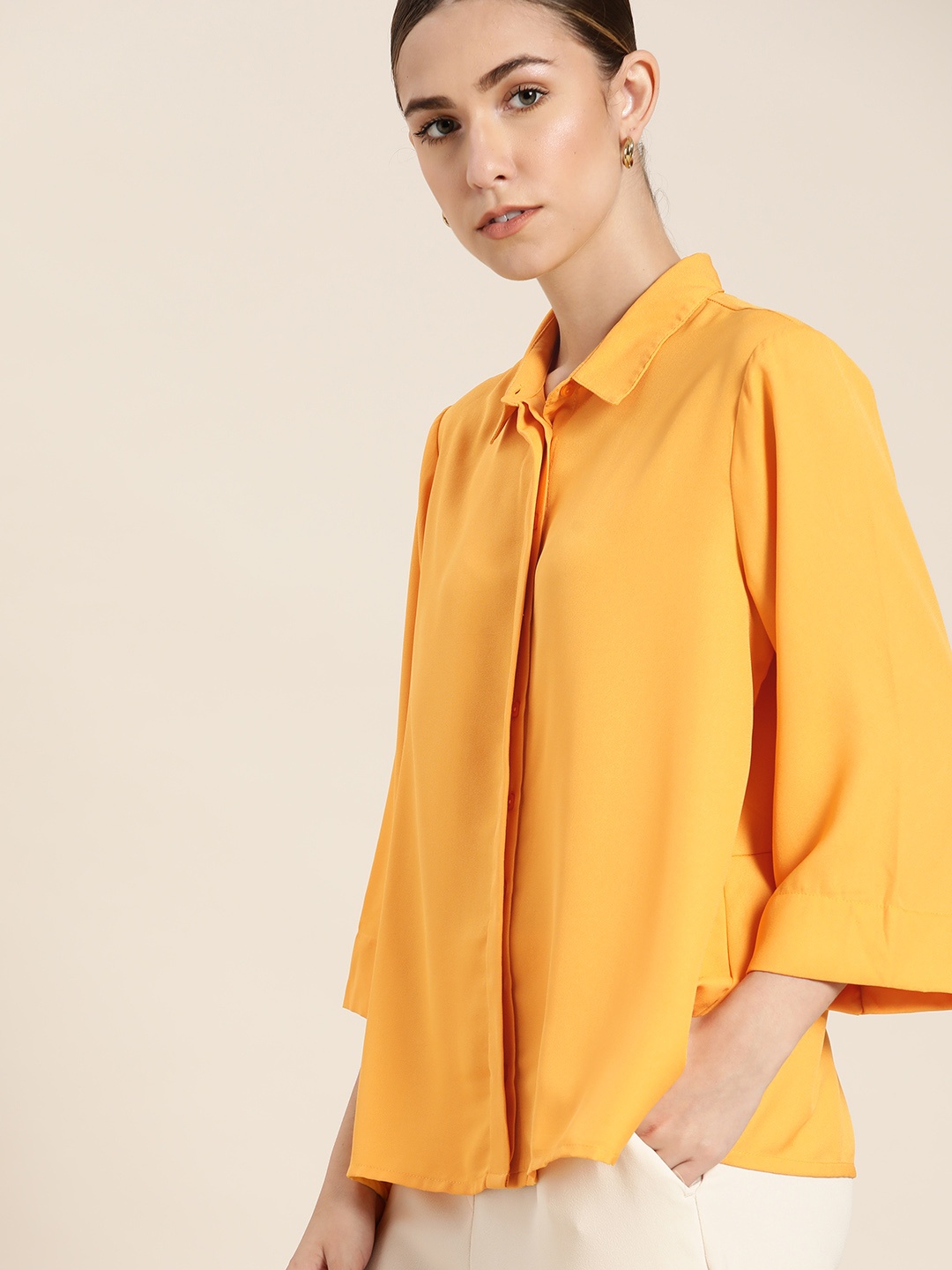 

her by invictus Women Mustard Yellow Solid Casual Shirt