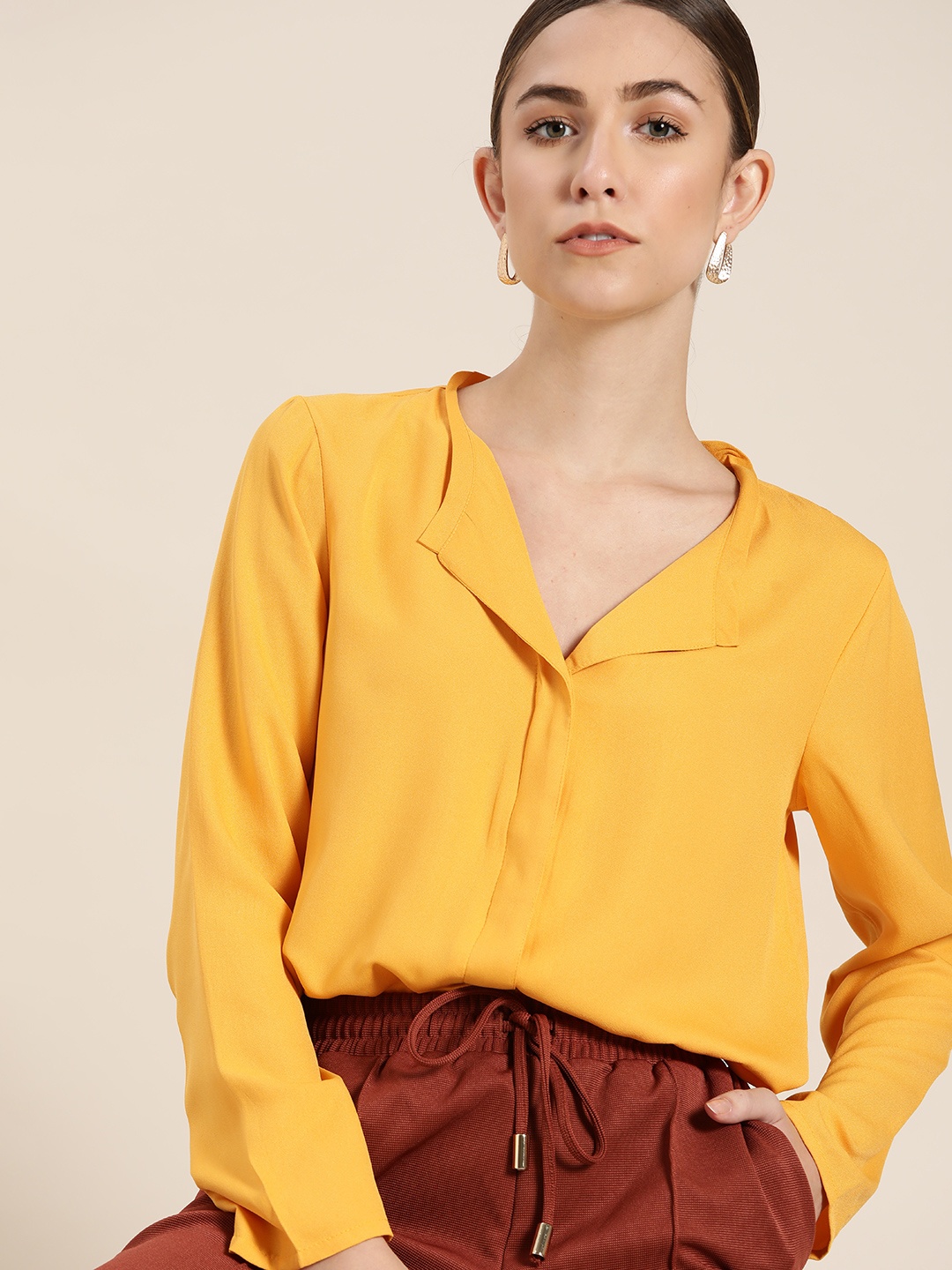 

her by invictus Mustard Yellow Solid Shirt Style Top