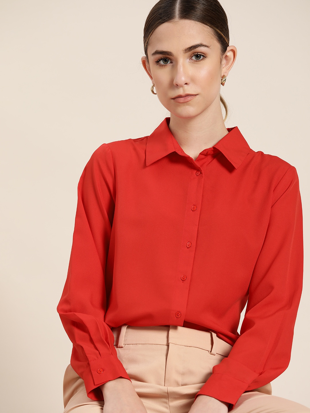 

her by invictus Women Red Solid Casual Shirt