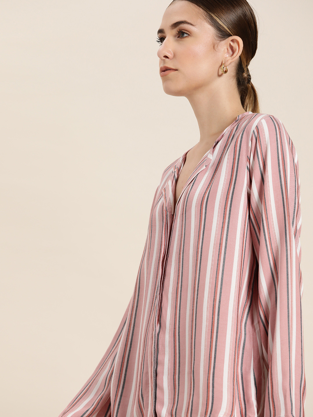 

her by invictus Pink & White Striped Shirt Style Top