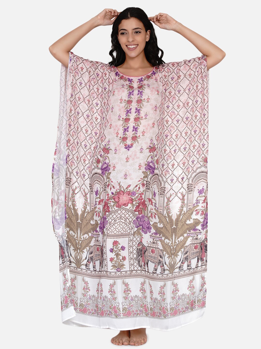 

The Kaftan Company Women Pink Printed Satin Kaftan