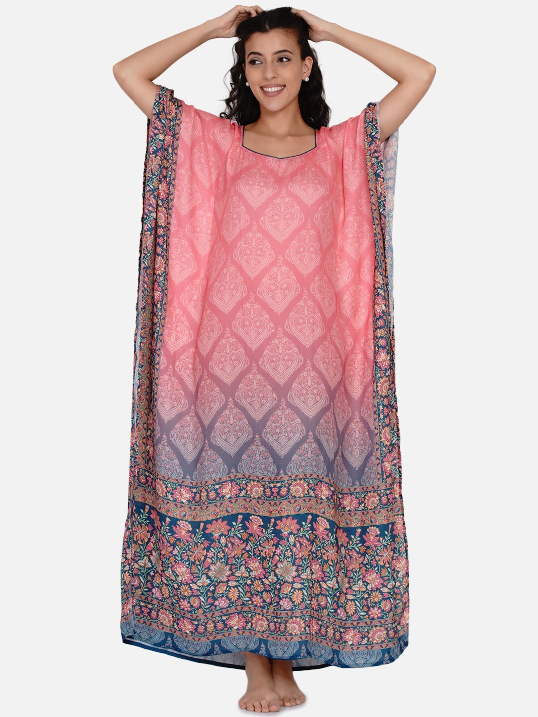 

The Kaftan Company Pink Ombre Printed Maxi Kaftan Nightdress