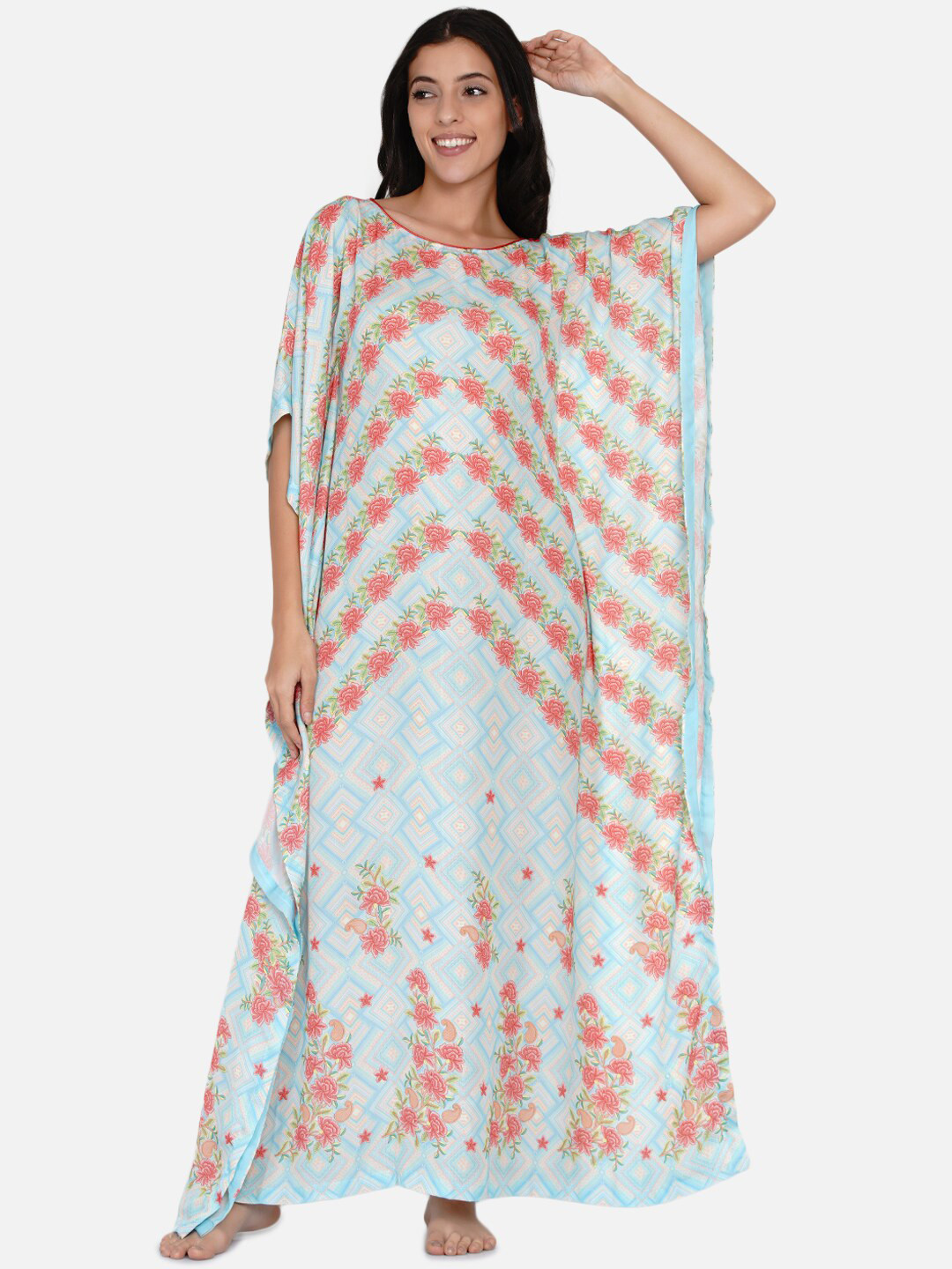 

The Kaftan Company Women Blue Printed Kaftan Nightdress