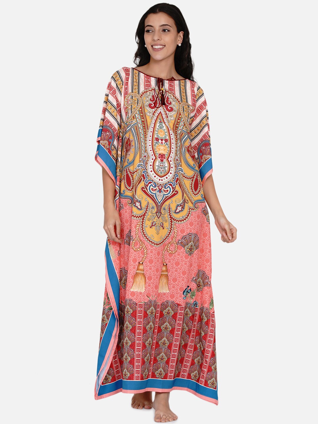 

The Kaftan Company Women Multicolored Printed Maxi Nightdress, Multi