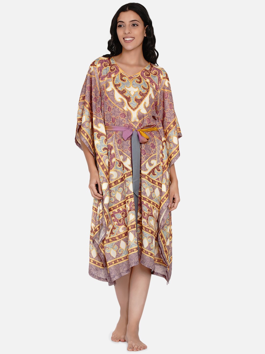 

The Kaftan Company Women Mauve Printed Persian Ornamental Nightdress