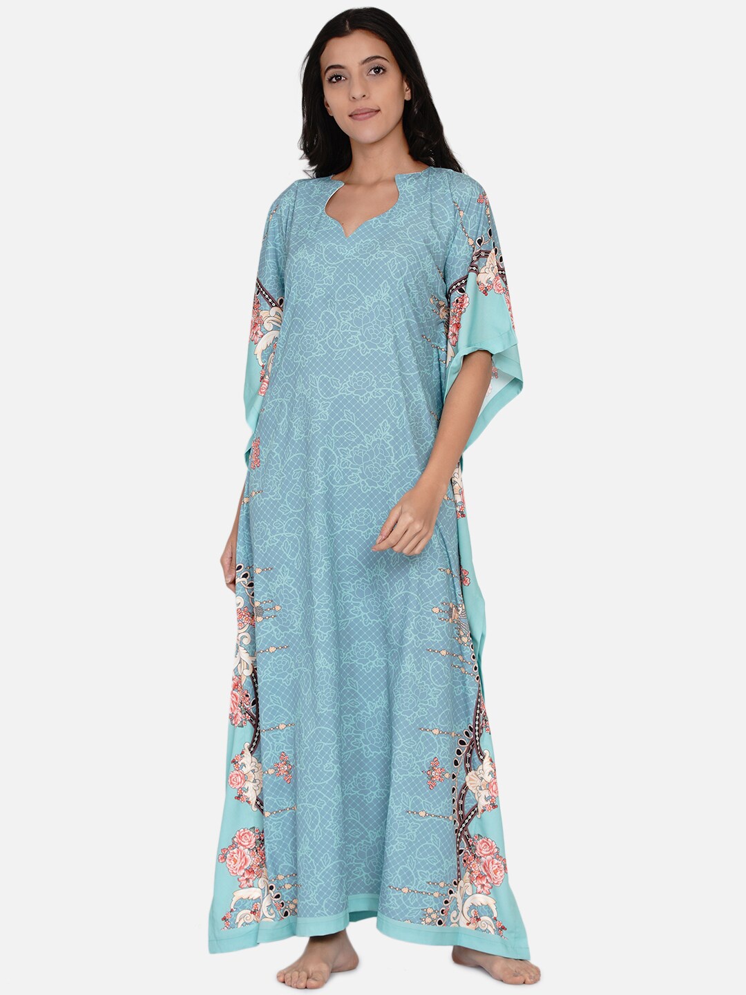 

The Kaftan Company Turquoise Blue Ombre Printed Maxi Kaftan Nightdress
