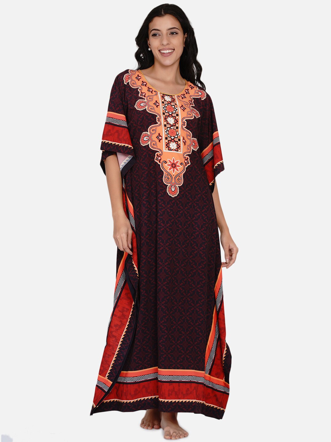 

The Kaftan Company Black Yoke Printed Maxi Kaftan Nightdress