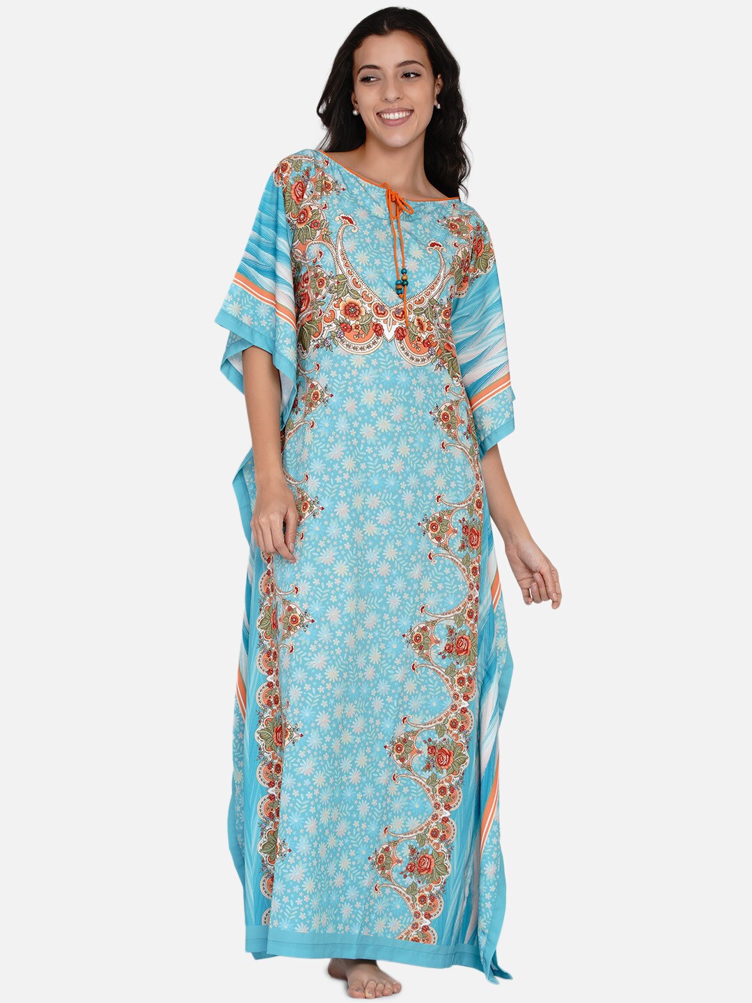 

The Kaftan Company Women Blue Printed Kaftan Nightdress