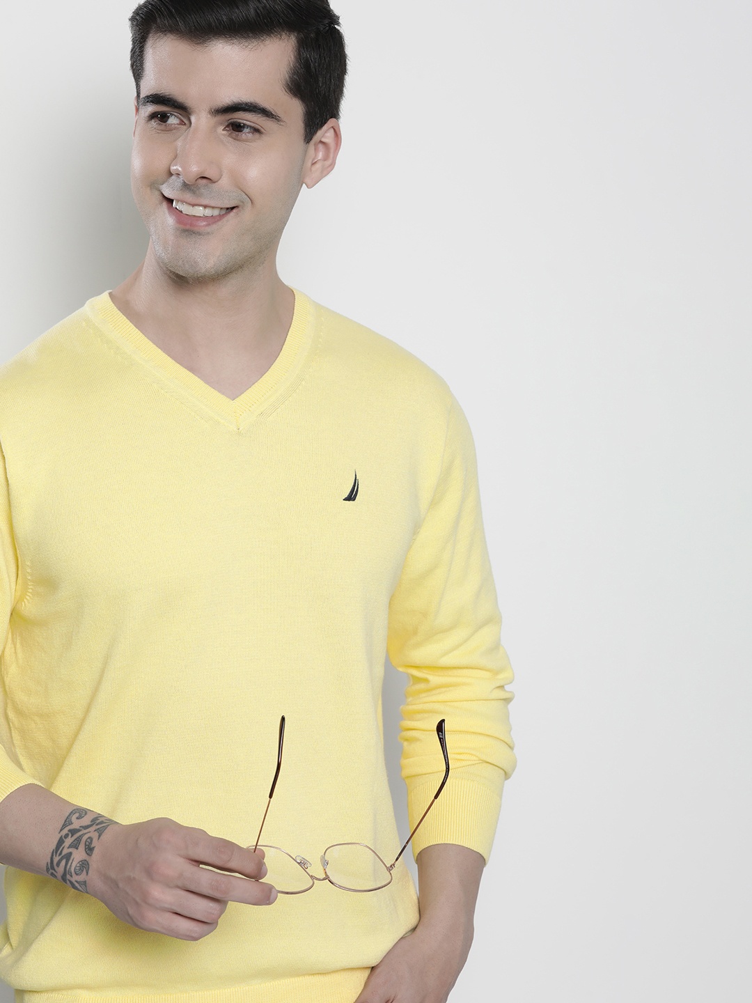 

Nautica Men V-Neck Pullover with Embroidered Detail, Yellow