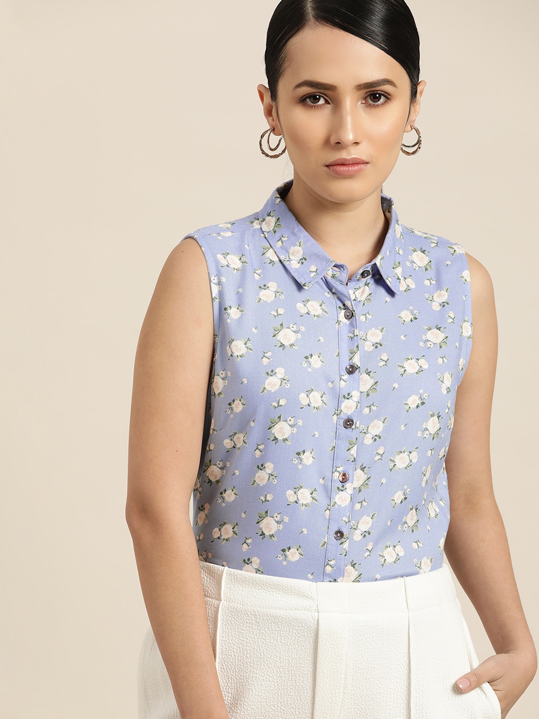 

her by invictus Women Blue Floral Print Casual Shirt