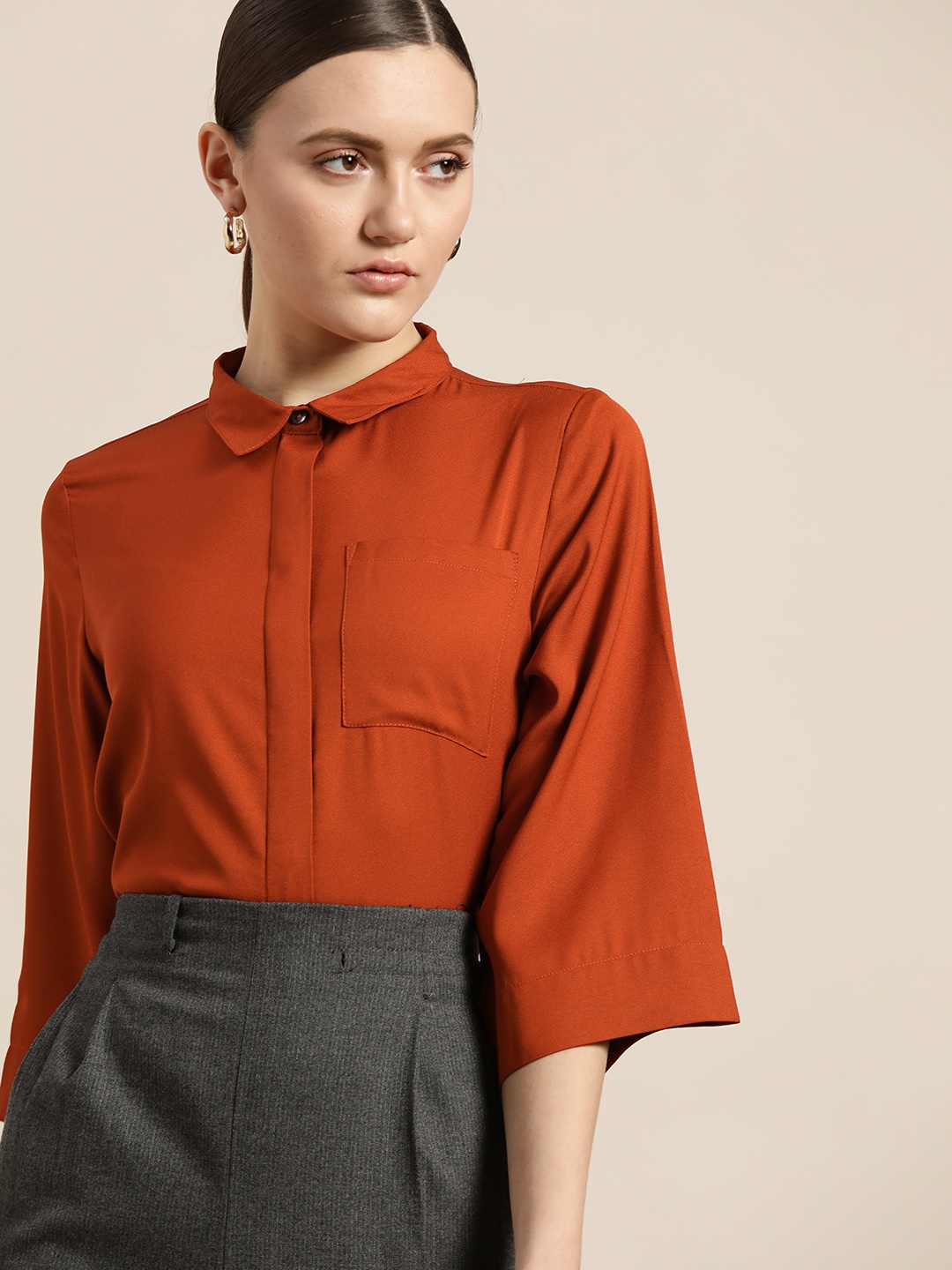 

her by invictus Women Rust Brown Casual Shirt