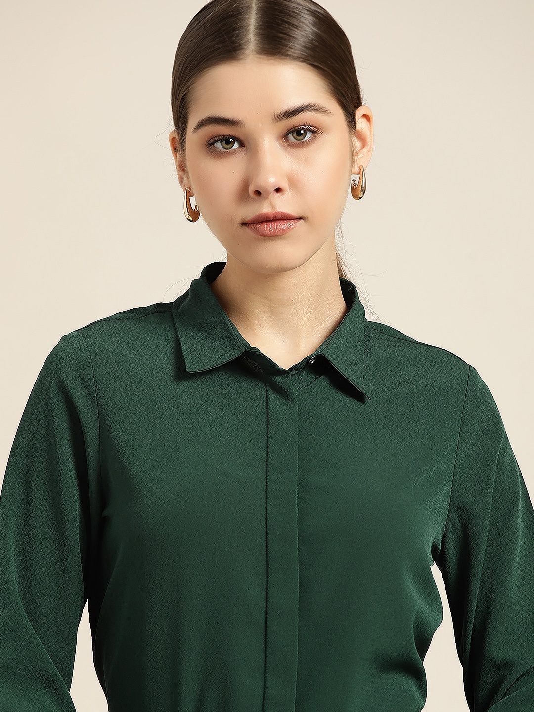 

her by invictus Women Green Textured Casual Shirt