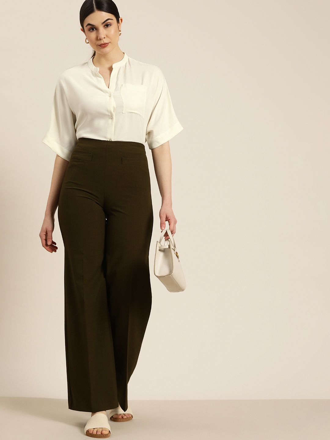 

her by invictus Women Off White Solid Boxy Fit Casual Shirt