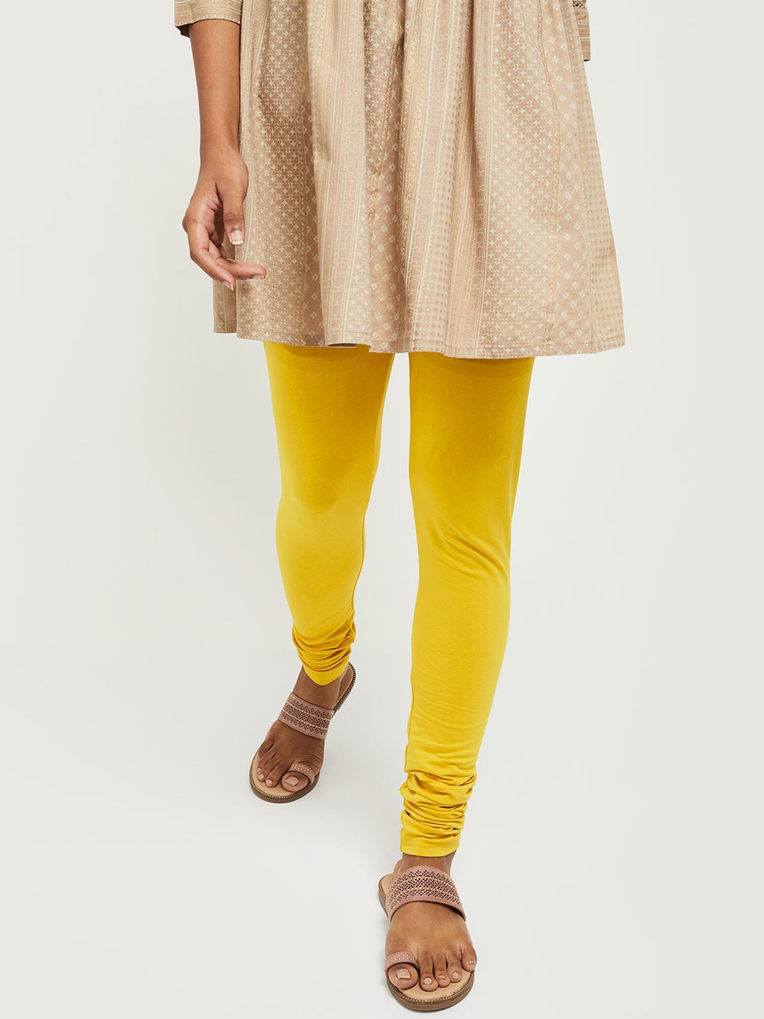 

max Women Mustard Yellow Solid Churidar-Length Leggings