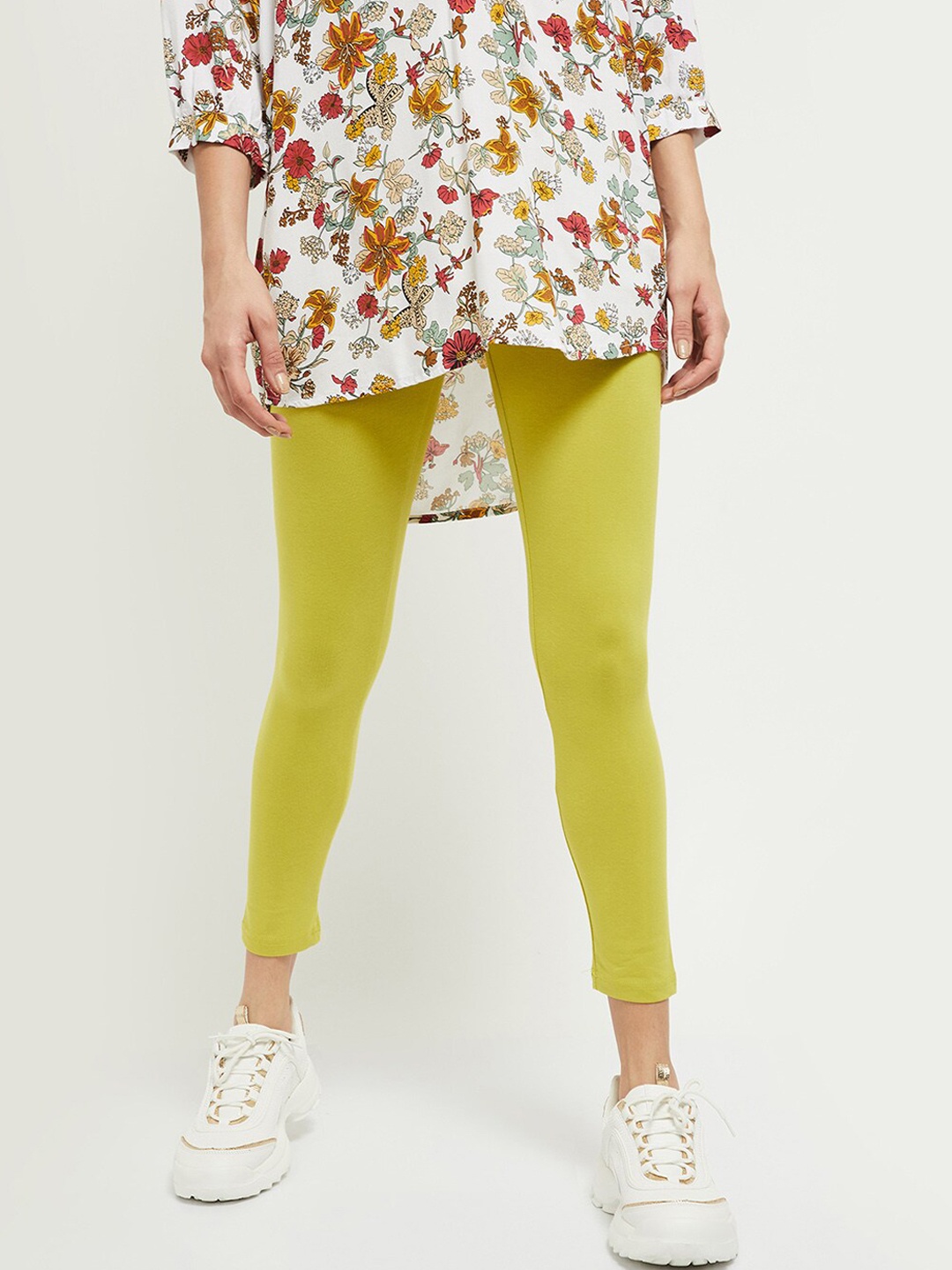 

max Women Lime Yellow Solid Ankle-Length Leggings, Lime green