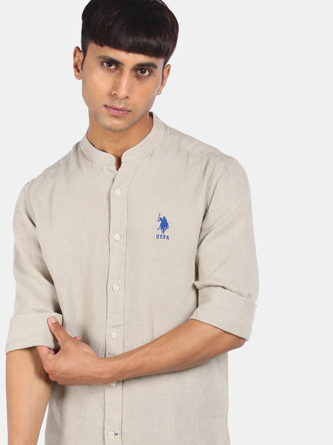 

U.S. Polo Assn. Men Grey Opaque Pure Linen Casual Shirt