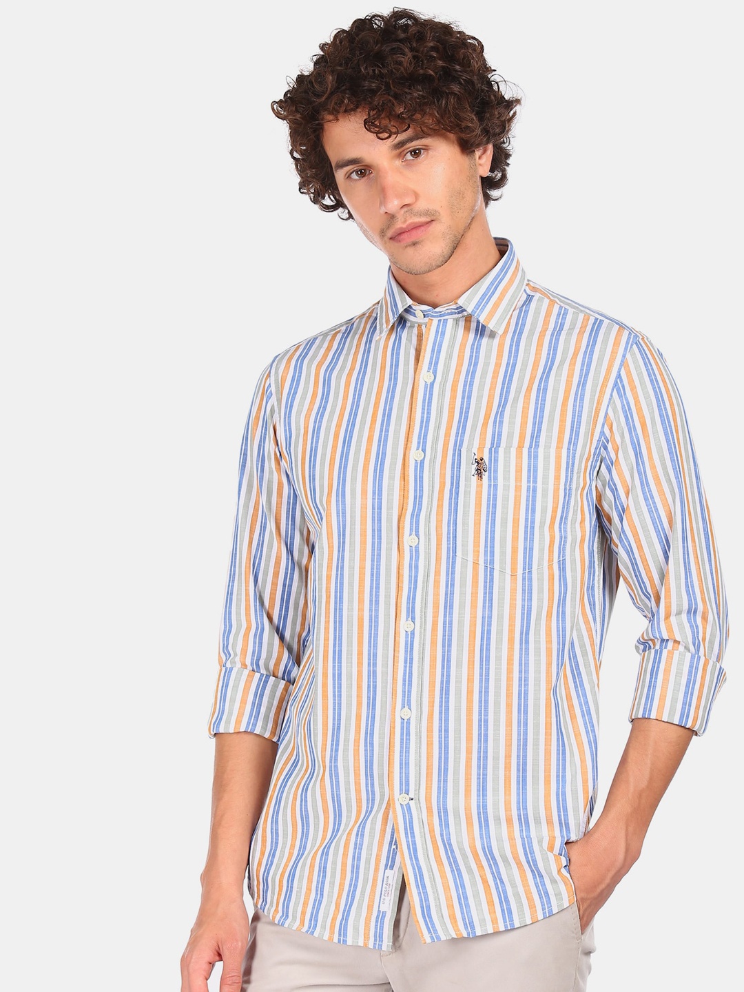 

U.S. Polo Assn. Men Multicoloured Opaque Striped Pure Cotton Casual Shirt, Multi