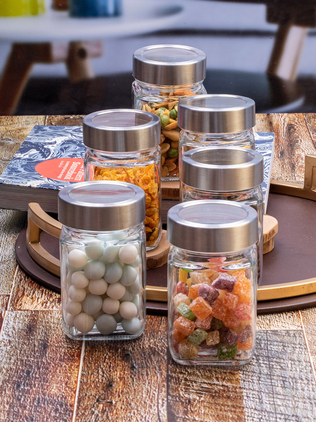 

GOODHOMES Set Of 6 Transparent Glass Storage Jars With Lid