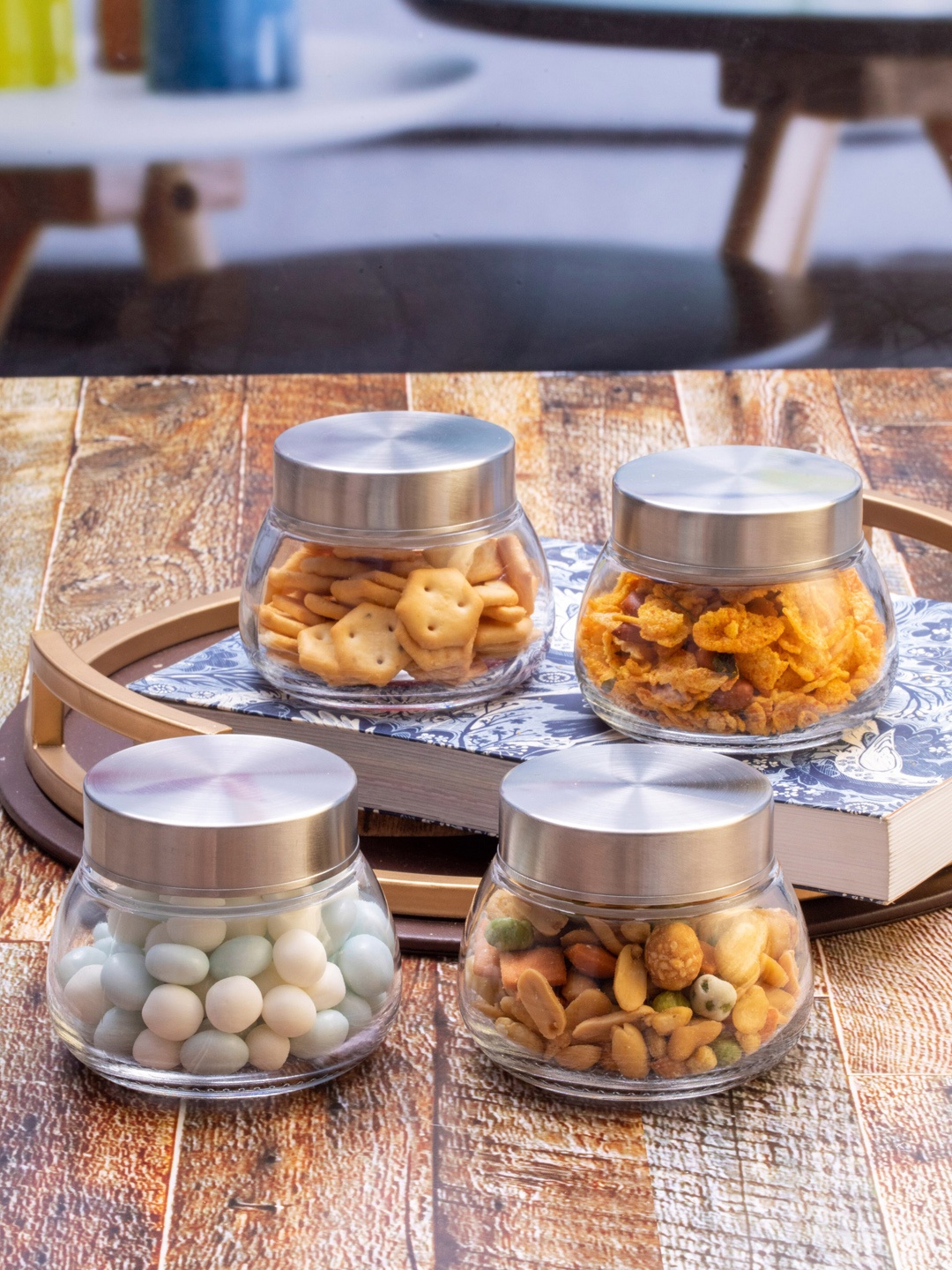

GOODHOMES Set Of 4 Transparent Glass Storage Jars With Lid