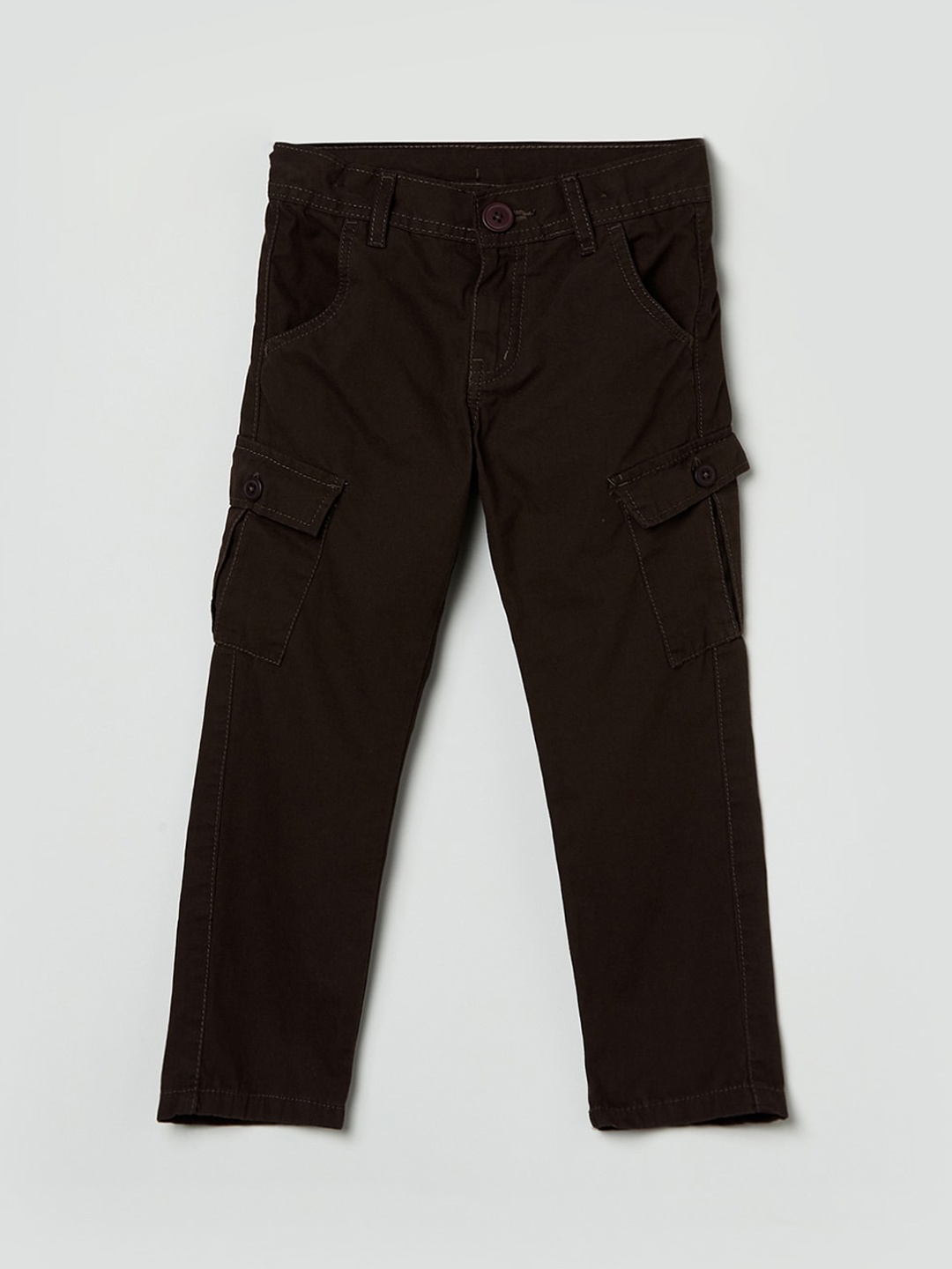 

max Boys Brown Solid Mid-Rise Cargos Trousers