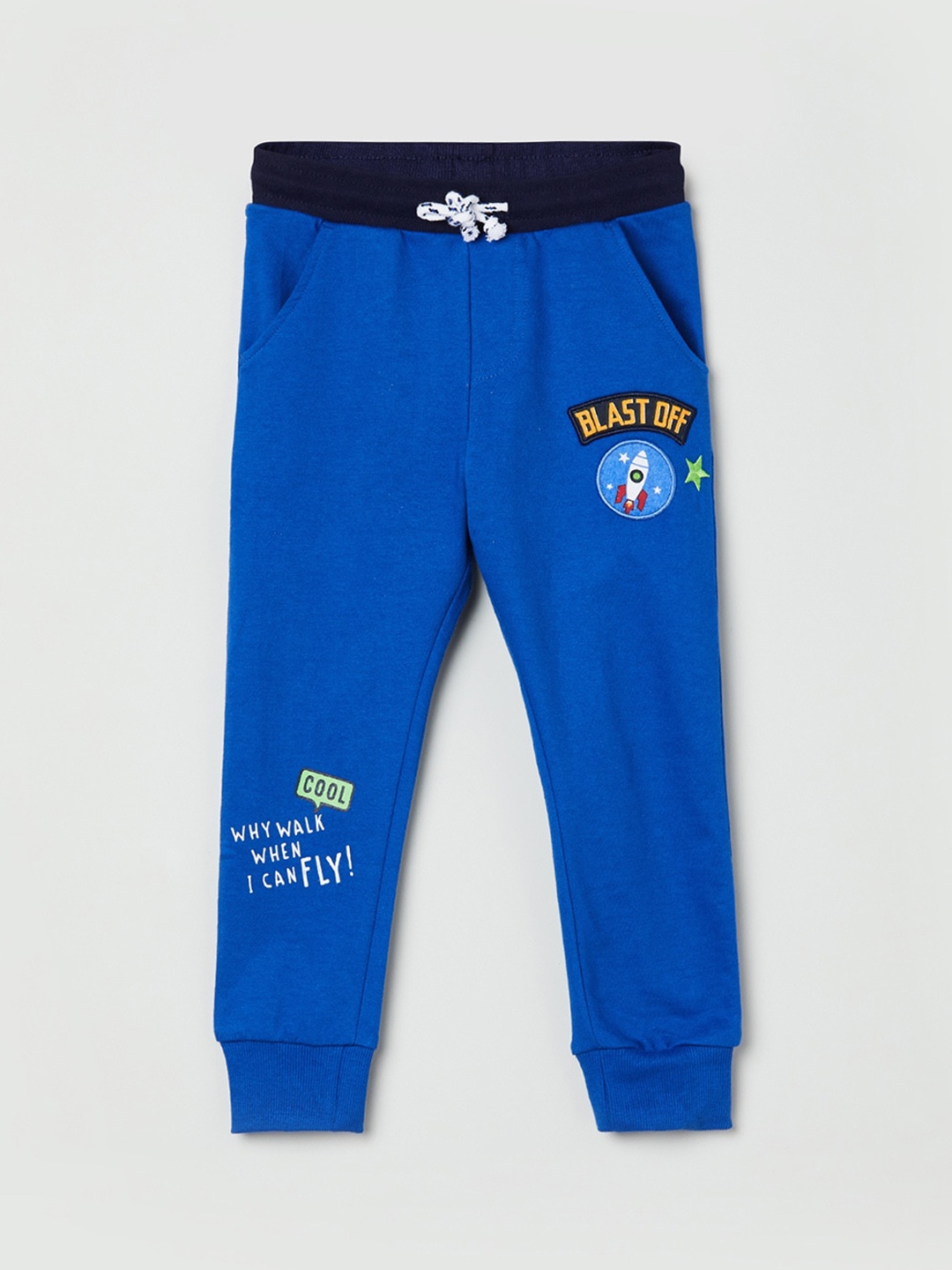 

max Boys Blue & White Typography Printed Pure Cotton Joggers