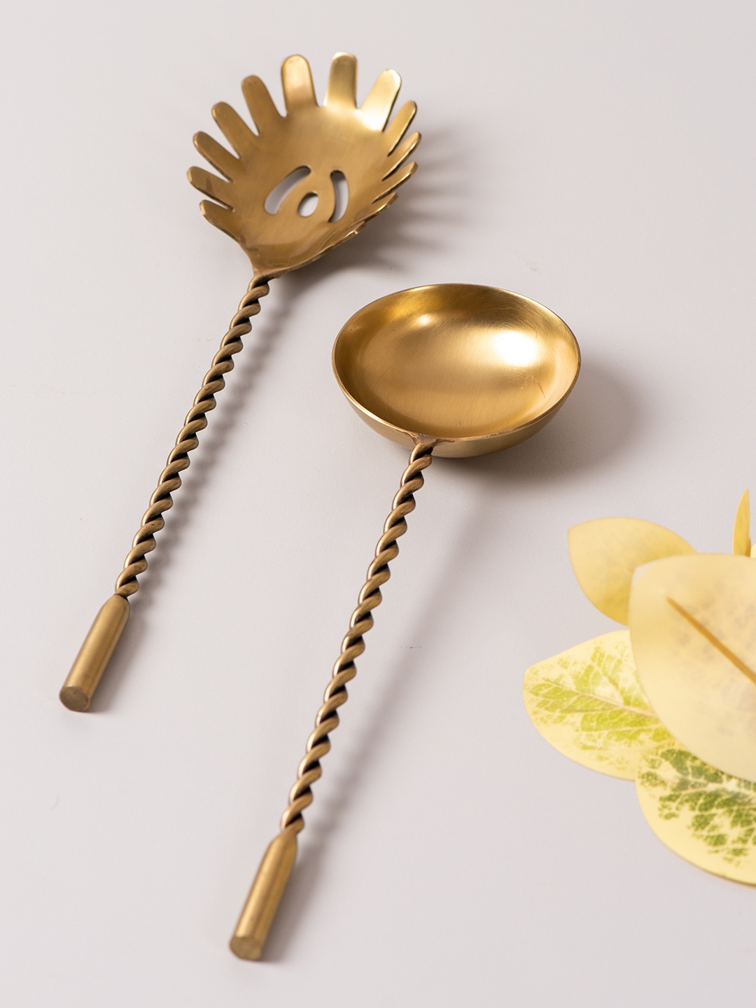 

nestroots Gold-Toned Serving Spoon & Salad Server Fork With Long Handle