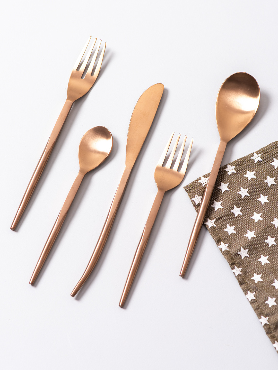 

nestroots Copper-Toned & 5 Pieces Stainless Steel Glossy Dinner Set