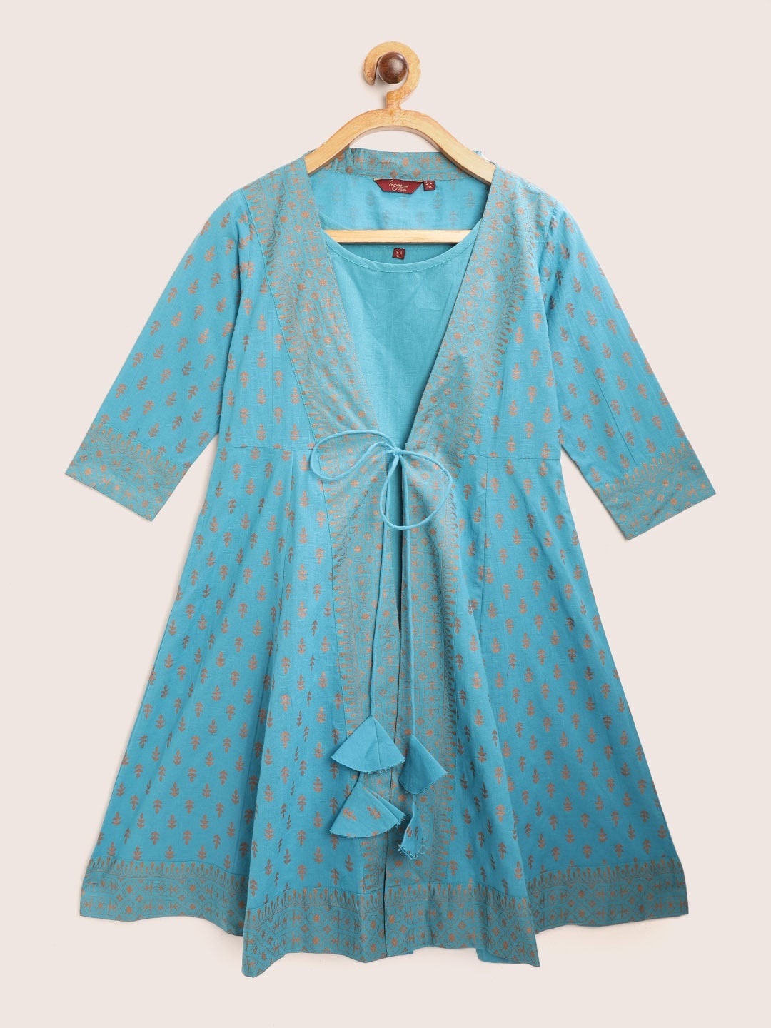 

Sangria Girls Blue & Golden Ethnic Motifs Print Layered Maxi Dress