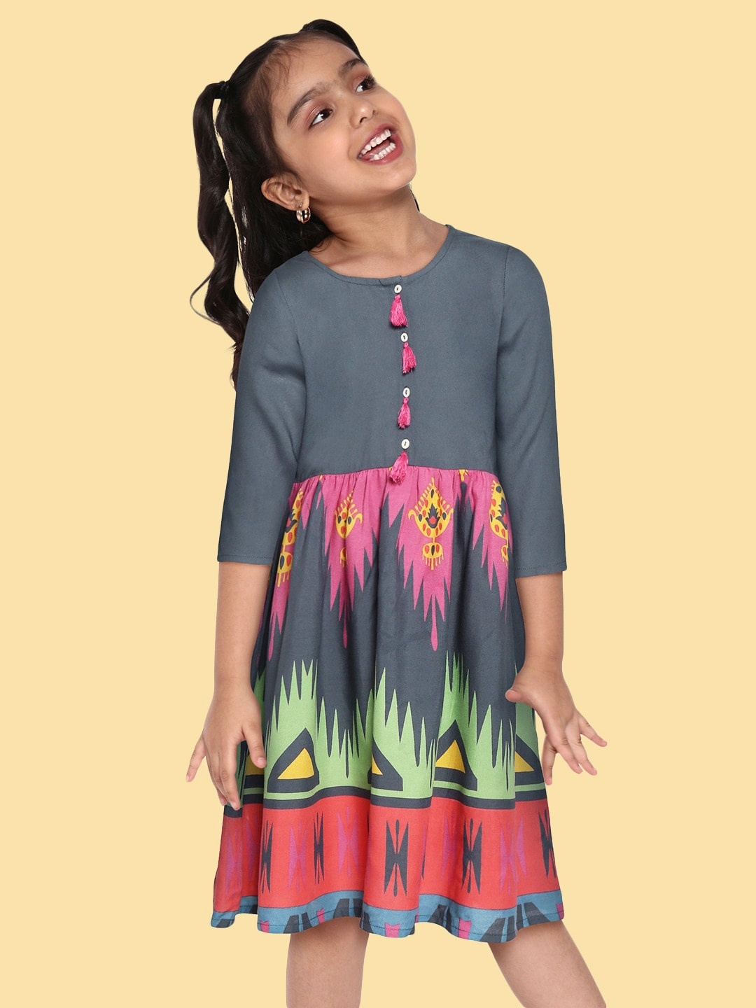 

Sangria Girls Grey & Pink Geometric Print A-Line Dress
