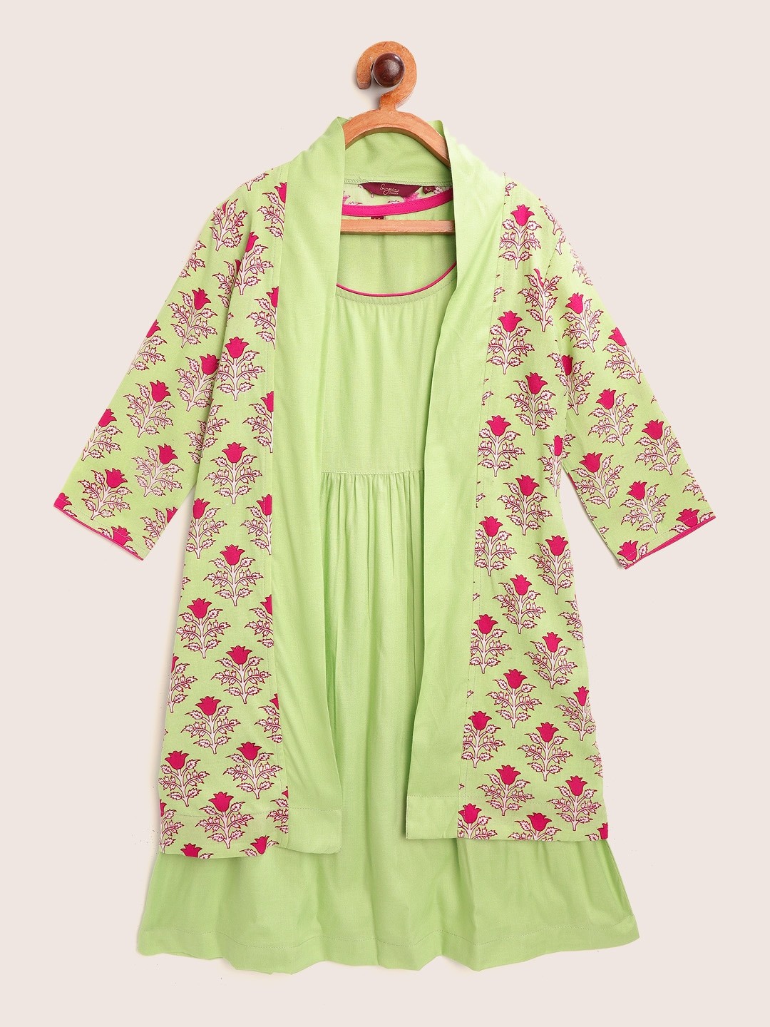 

Sangria Girls Lime Green & Pink Floral Print Layered Maxi Dress
