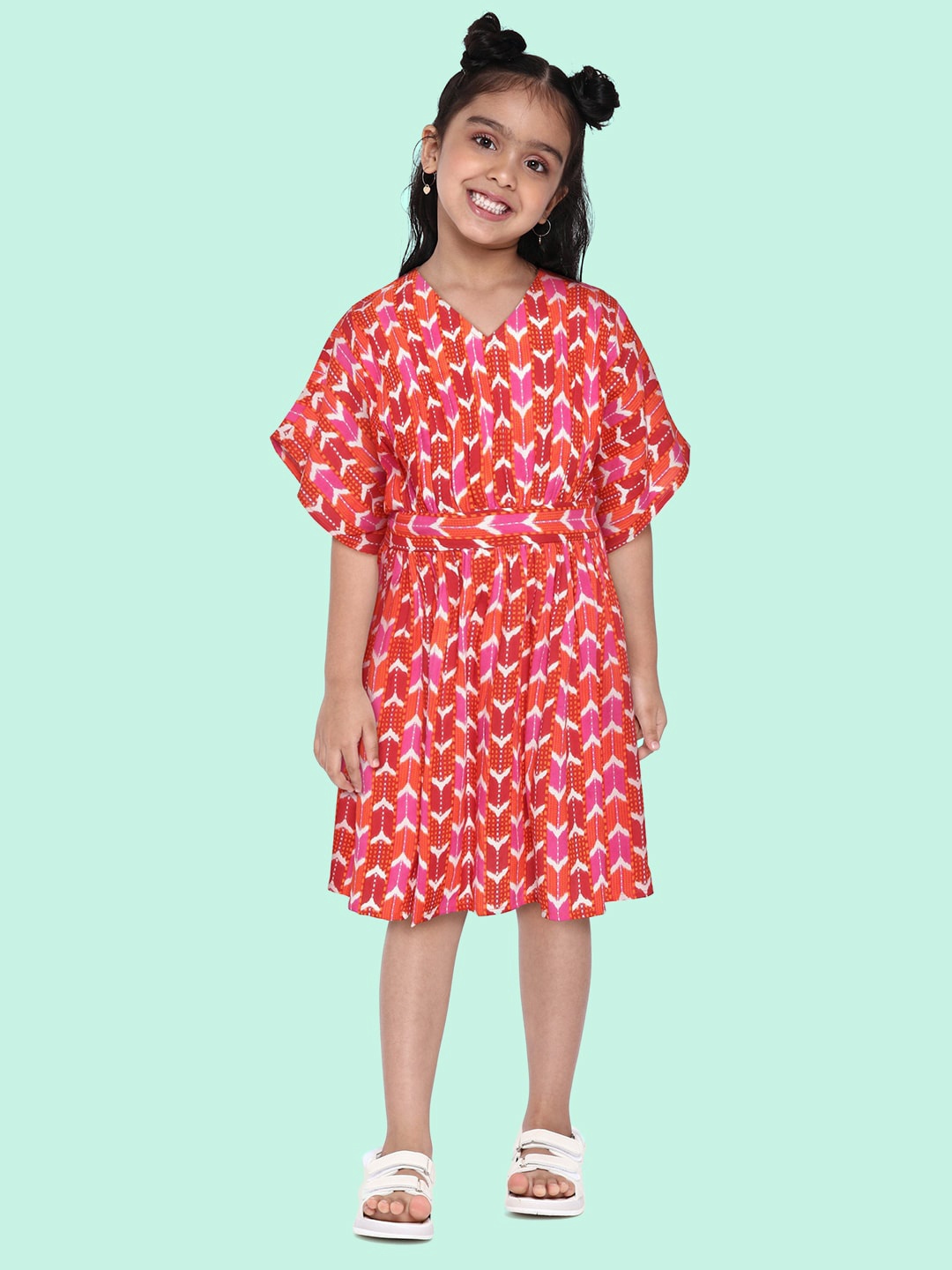 

Sangria Coral Red & White Fit & Flare Dress