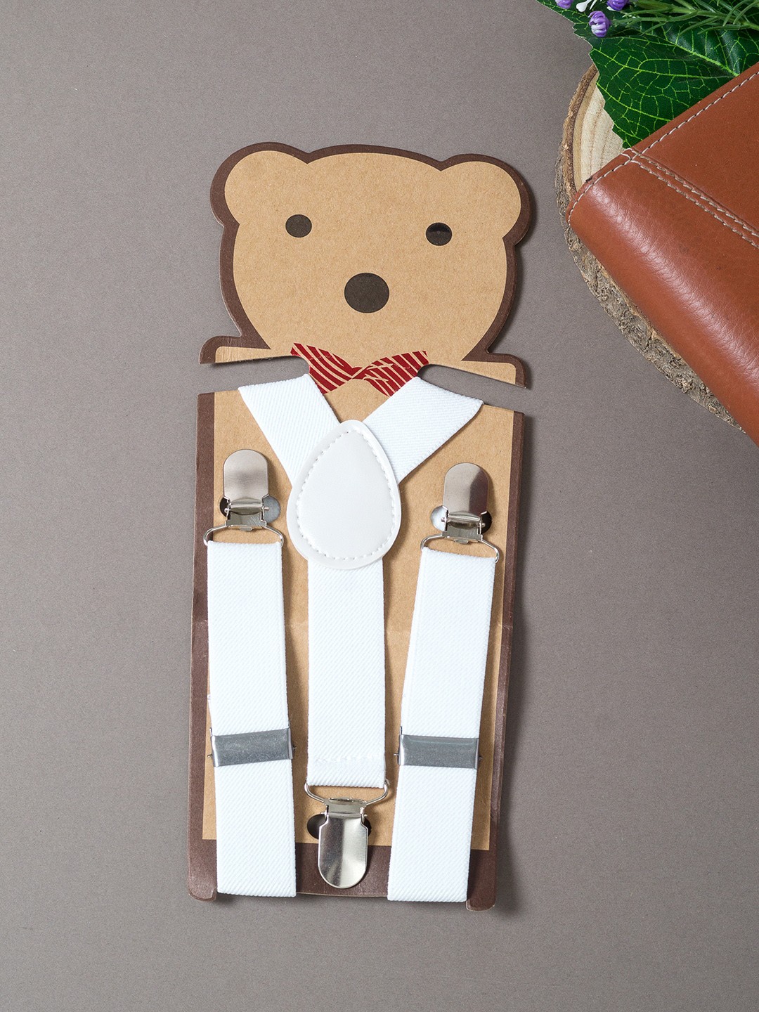 

Golden Peacock Boys White Solid Elastic Suspenders