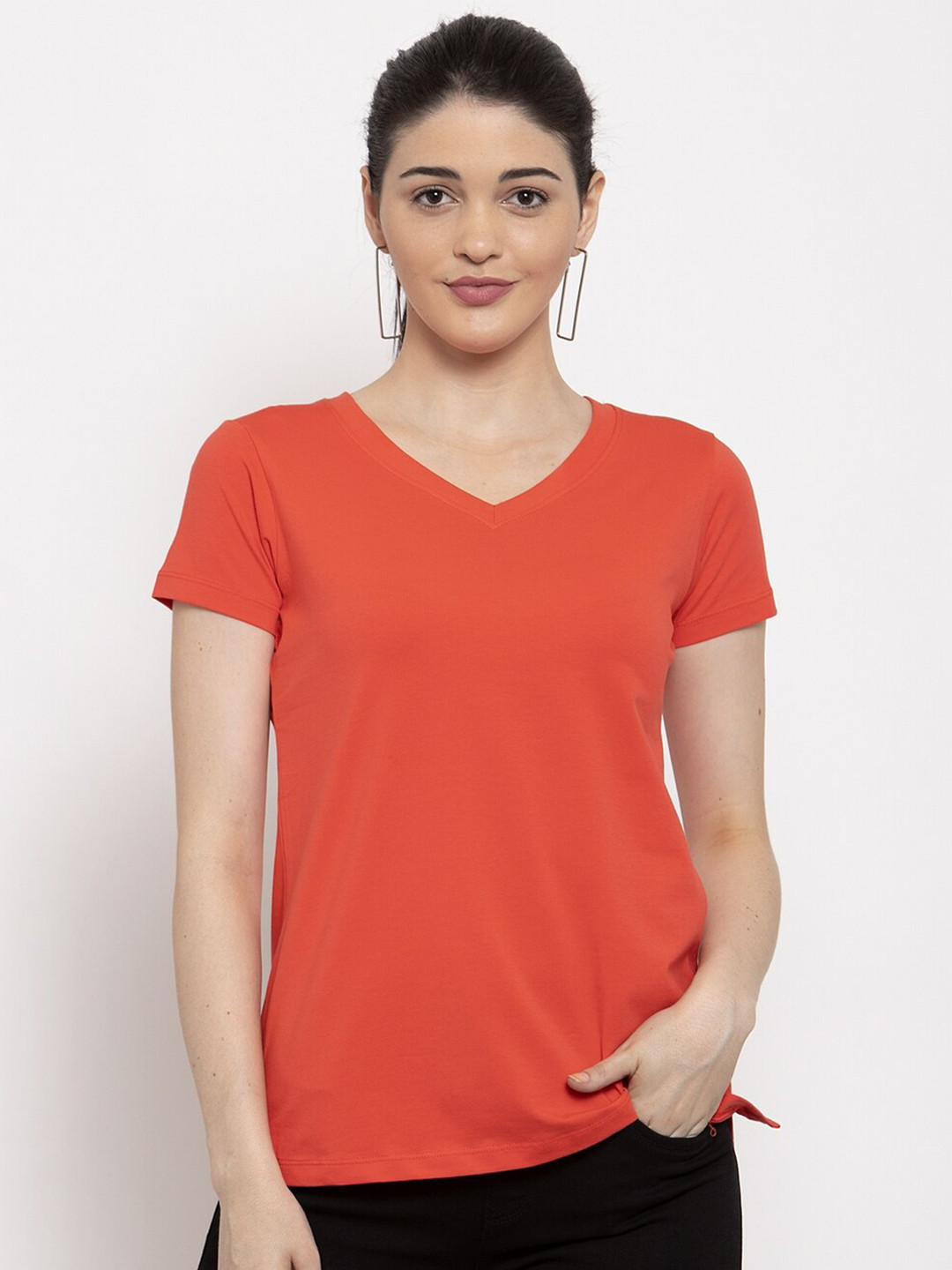 

Prag & Co Women Coral V-Neck T-shirt