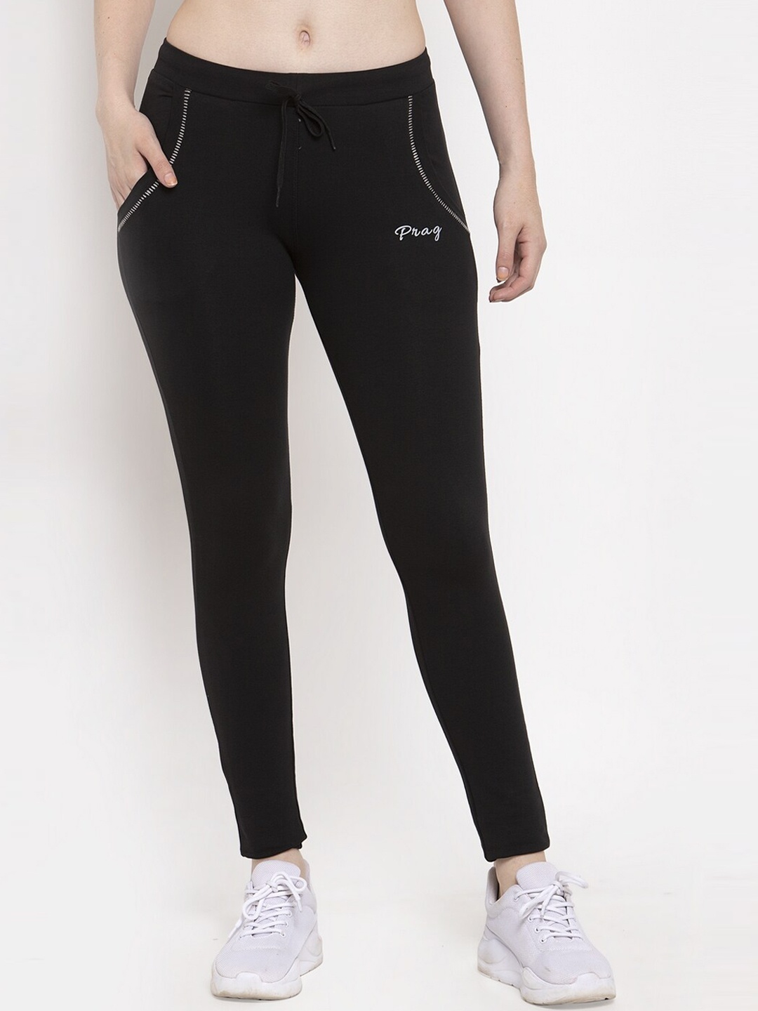 

Prag & Co Women Black Solid Cotton Yoga Track Pants