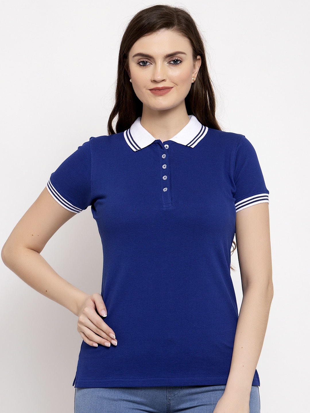 

Prag & Co Women Blue Polo Collar T-shirt