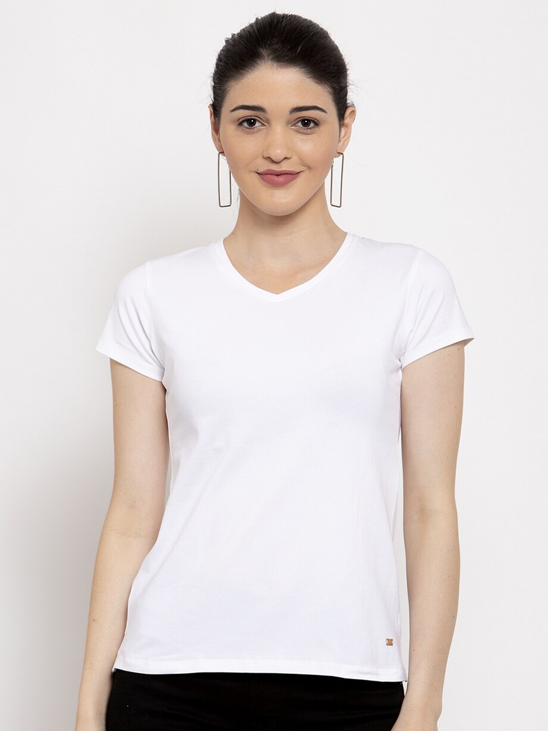 

Prag & Co Women White V-Neck T-shirt